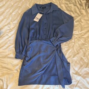 Zara Blue Long Sleeve Shirt Dress
